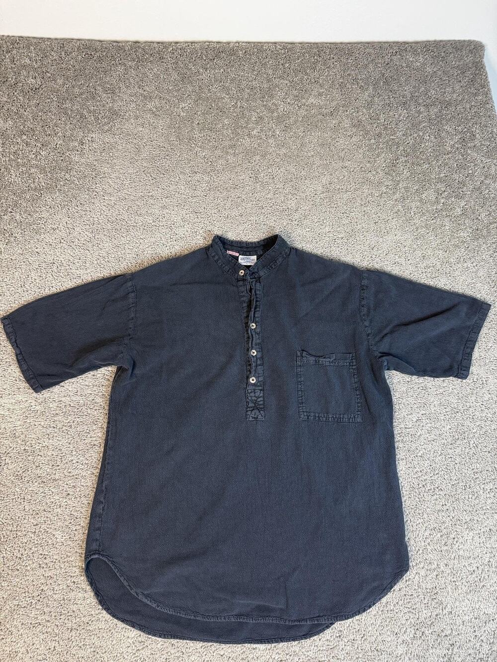 Vintage Cottonseed Shirt Mens L Black Henley Short Sleeve Button Up Pocket Tunic